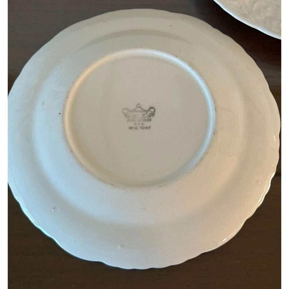 2 Vintage Pope Gosser Embossed Floral‎ Rose Point China Plates